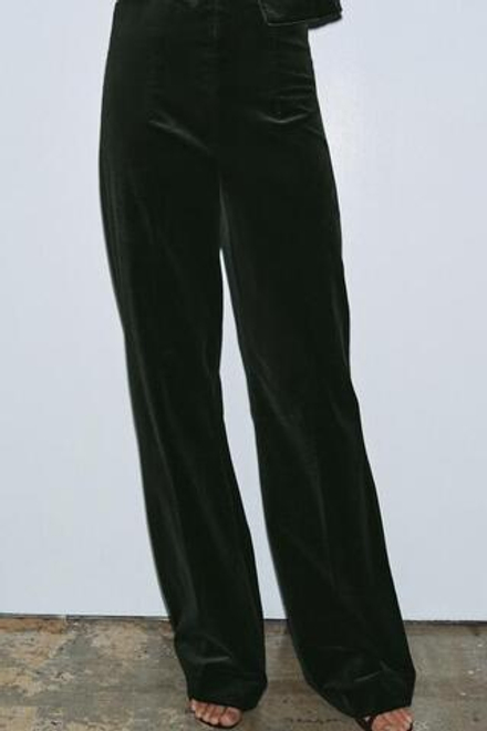 ZARA БАРХАТНЫЕ БРЮКИ FLARE ZW COLLECTION, ЗЕЛЕНЫЙ