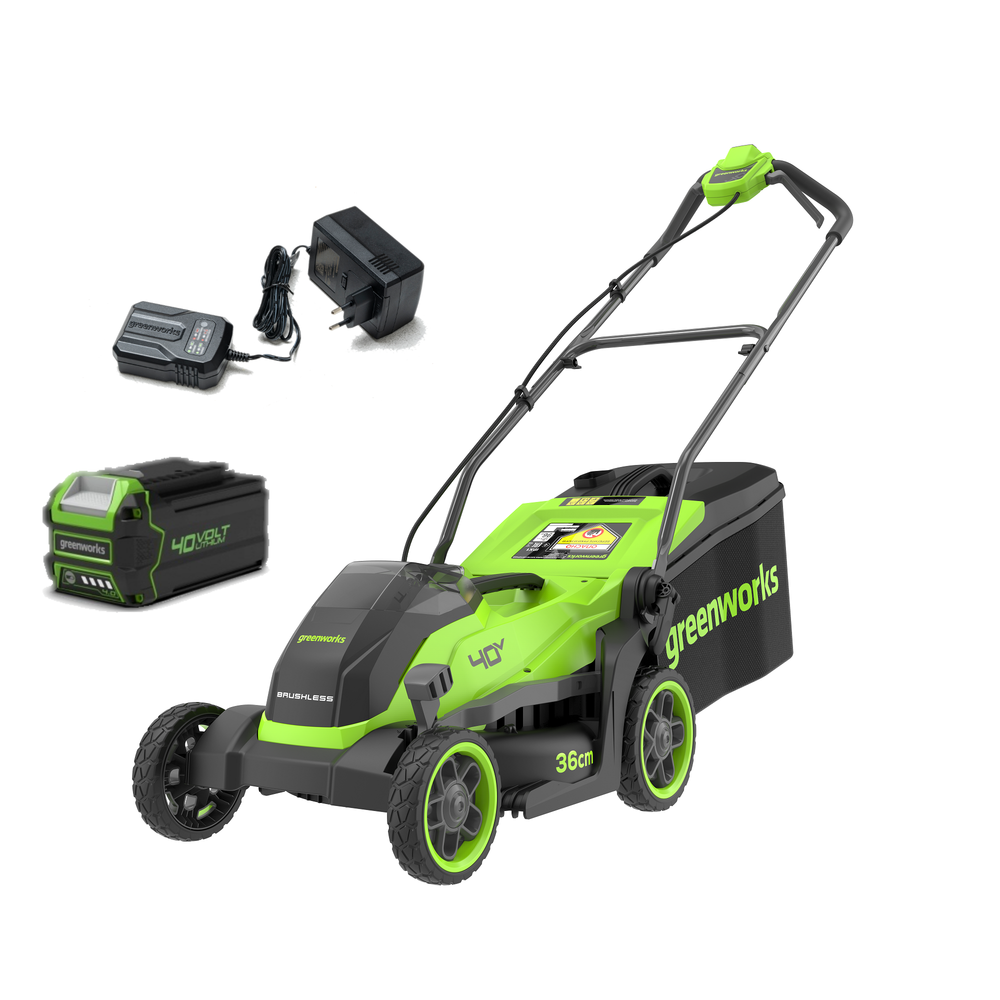 Газонокосилка аккумуляторная Greenworks GD40LM361, 40V, 36 см, бесщеточная, c 1хАКБ 4Ач и ЗУ (2520807UB)