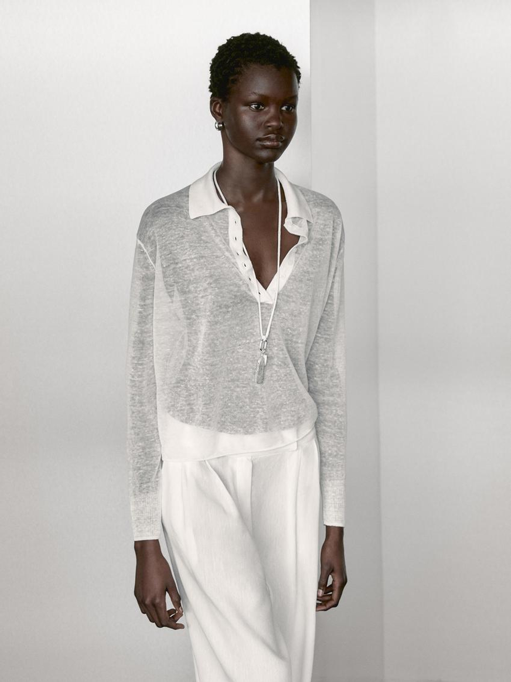 Massimo Dutti Свитер тонкой вязки, белый