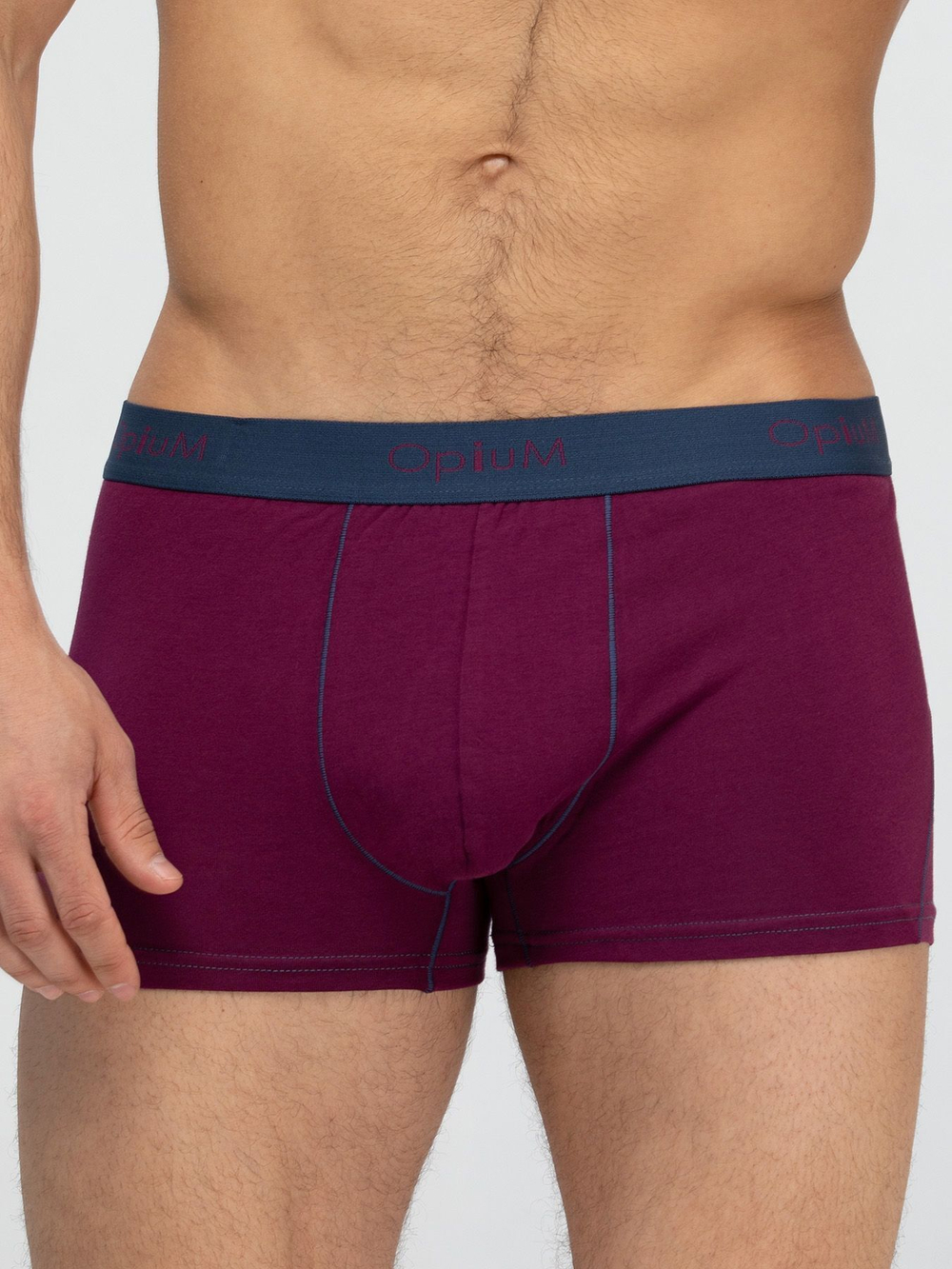 Мужские трусы-боксеры с контрастной отстрочкой (Размер: XL) (Цвет: сливовый)