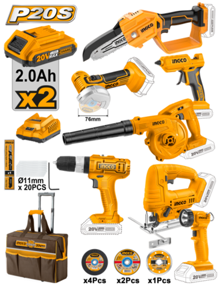 Набор аккумуляторного инструмента INGCO CKLI20216 20 В 7 шт.
