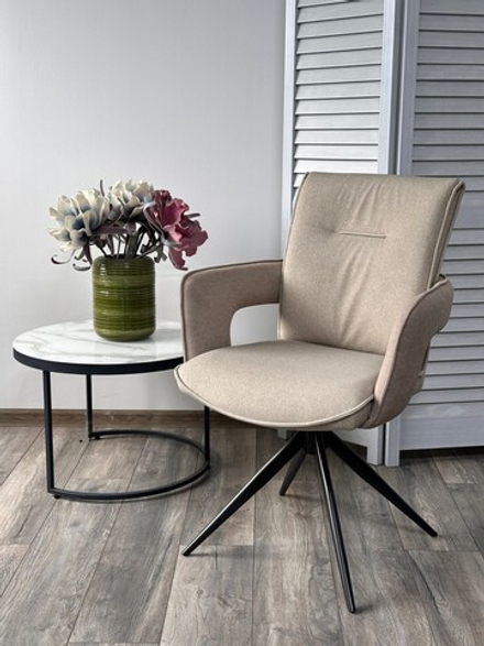 Стул М-City DISAUR Киннет (Kinnet) поворотный на поворотный на 360 градусов, Бежевый Mohair-110, Castel-15, ткань, Тем.-Серый