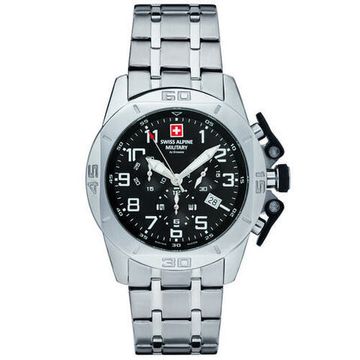 С браслетом Мужские наручные часы с серебряным браслетом Swiss Alpine Military 7063.9137 chrono 45mm 10ATM