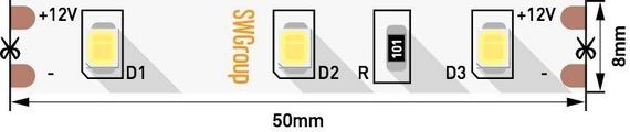 Светодиодная лента SWG 6,3W/m 60LED/m 2835SMD теплый белый 5M 001574