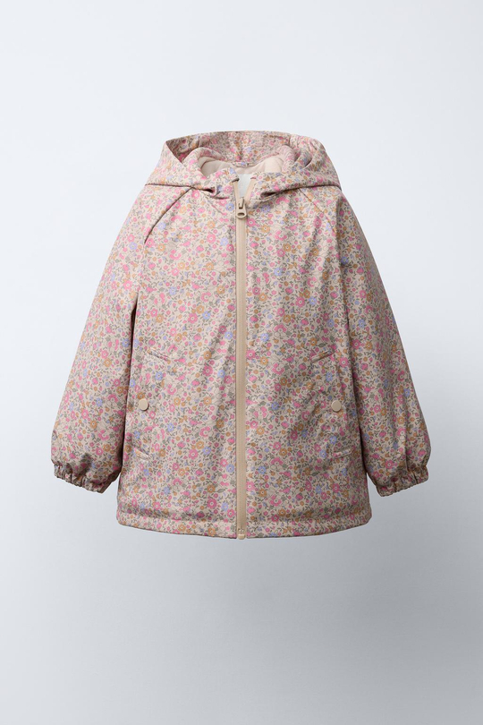ZARA ПРОРЕЗИНЕННЫЙ ДОЖДЕВИК С ПРИНТОМ WATER RESISTANT, БЛЕДНО-РОЗОВЫЙ