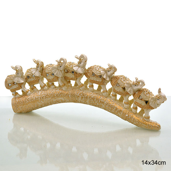 Статуэтка 7 Слонов на бивне с зеркалами цвет бежевый, золотистый, полистоун 36 см