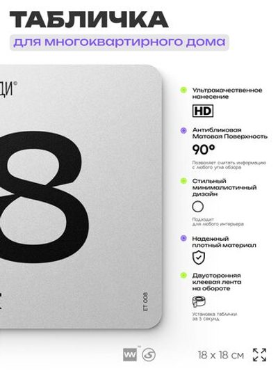 Табличка с номером этажа 8, для многоквартирного жилого дома, серия СОСЕДИ, 18х18 см, пластиковая, Айдентика Технолоджи