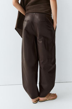 Massimo Dutti Кожаные брюки бочкообразной формы, коричневый