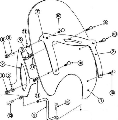 Крепёж для ветрового стекла Kappa на мотоциклы Yamaha XVS 650 (1997 - 2002) и Yamaha XVS 650 (2000 - 2002)