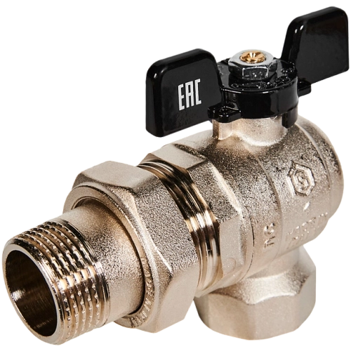 STOUT Кран шаровой полнопроходной угловой с "американкой", ВР/НР, ручка бабочка 1*