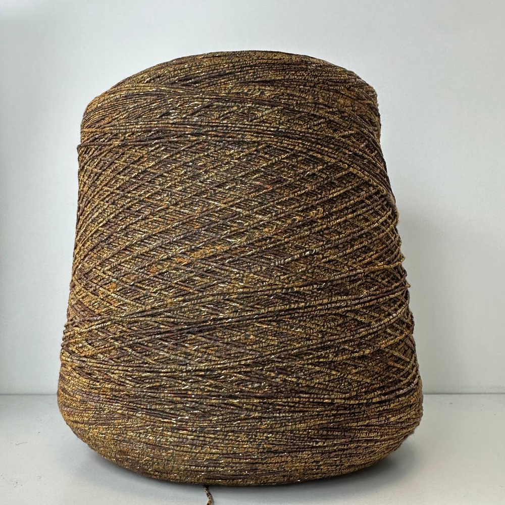 AMALFI - Luxury Production by Ri.Go; 87% меринос, 11% п/а, 2% люрекс; 340м/100гр; col. 3903, цвет: темно-коричневый, горчичный, золотой люрекс; S715