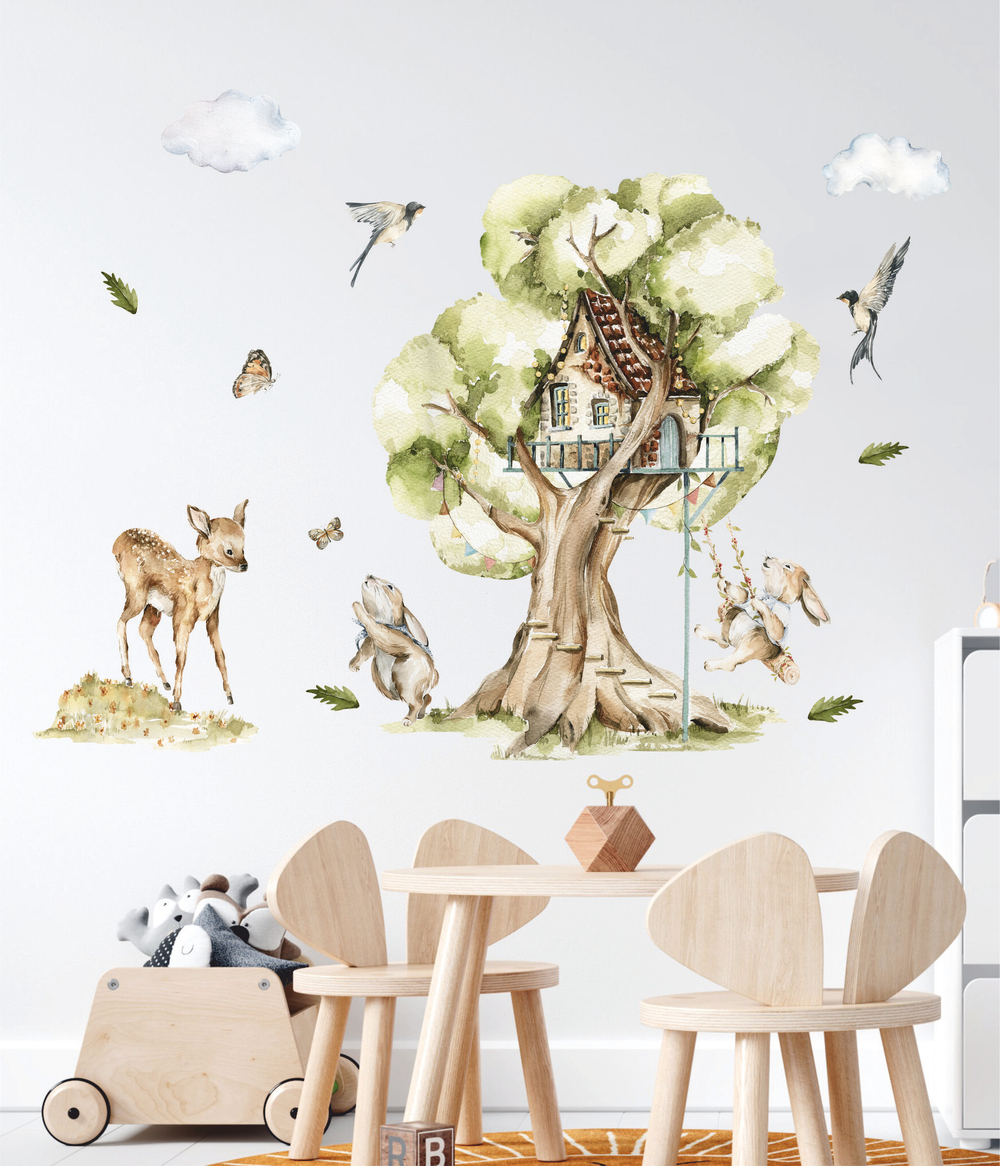 Стикеры ДОМИК НА ДЕРЕВЕ В ЛЕСУ