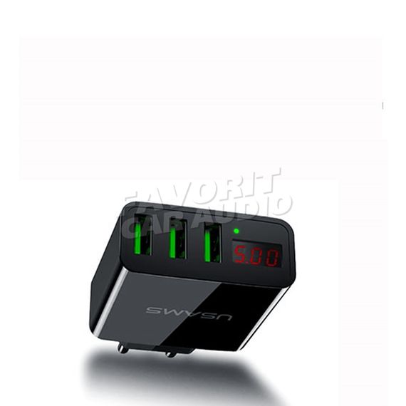 СЗУ 3USB Usams US-CC035 3000mA пластик дисплей чёрный