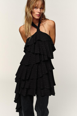 ZARA ПЛАТЬЕ-ХАЛТЕР С МЕТАЛЛИЗИРОВАННОЙ НИТЬЮ, ЧЕРНЫЙ