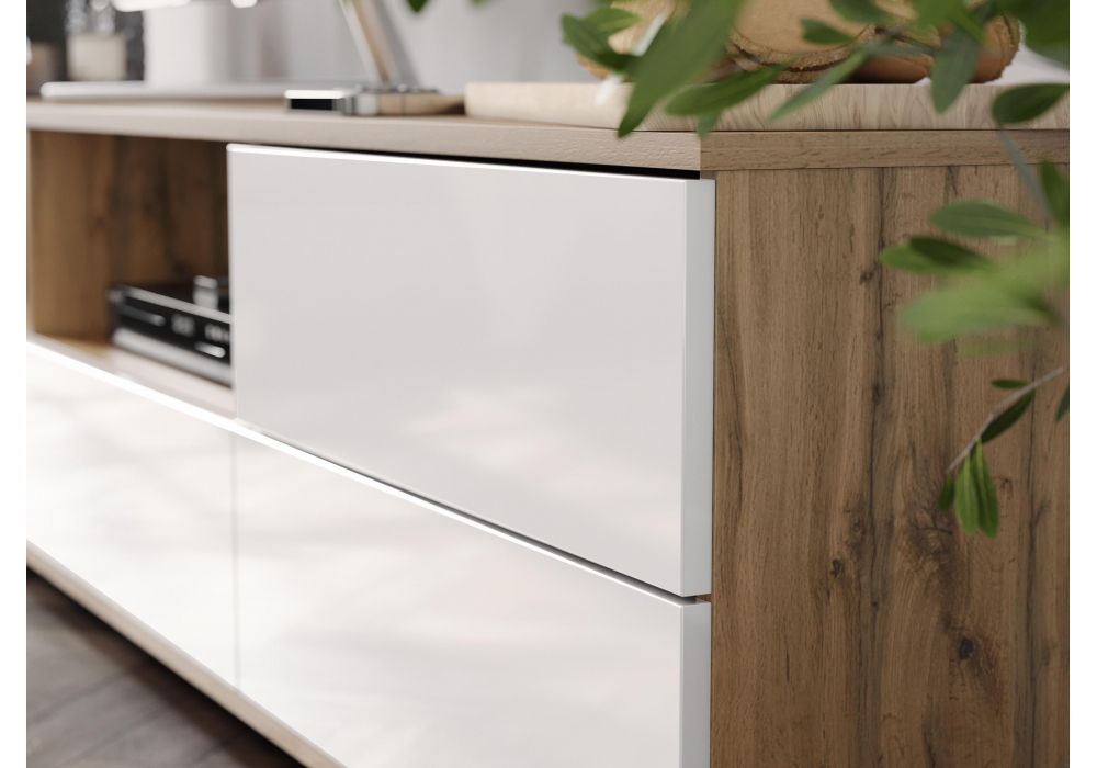 ТВ-тумба Woodville Маллоу дуб вотан, белый глянец