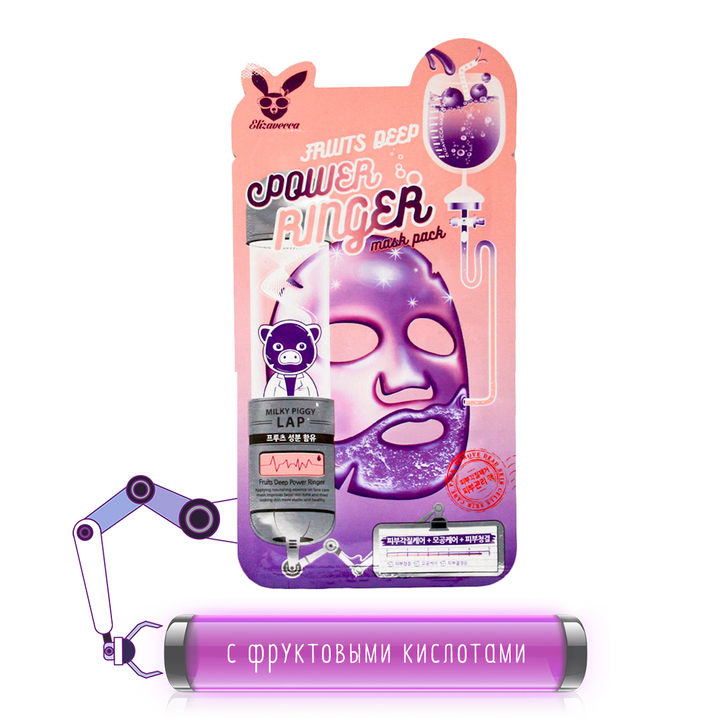 Маска для лица Elizavecca тканевая с экстрактом фруктов Power Ringer Mask Pack Fruits 23 мл