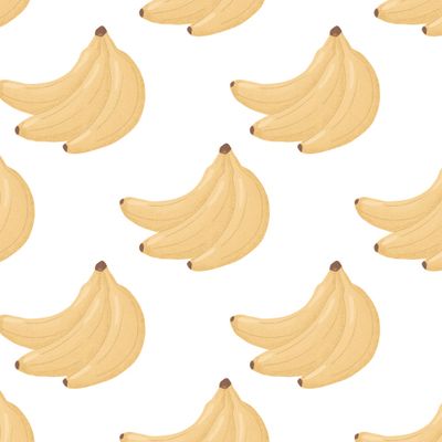 Спелый банан. Сладкие фрукты. Набор ярких вкусных тропических фруктов. Банановый паттерн.