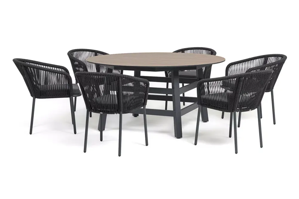 "Рио" обеденная группа на 6 персон, стол HPL "дуб", цвет темно-серый