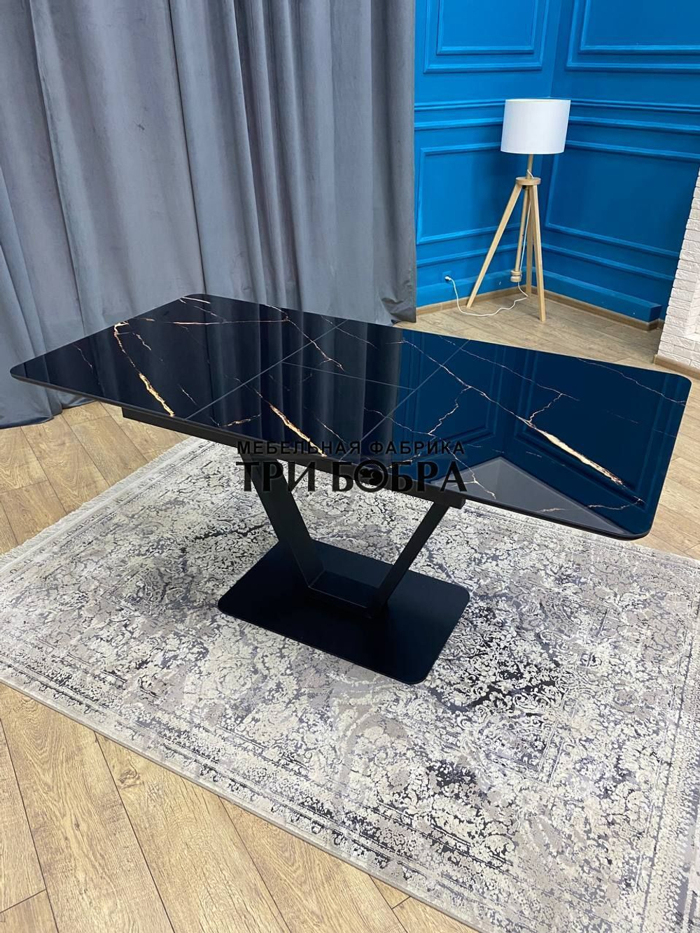 Кухонный раздвижной стол "Леон", черный мрамор