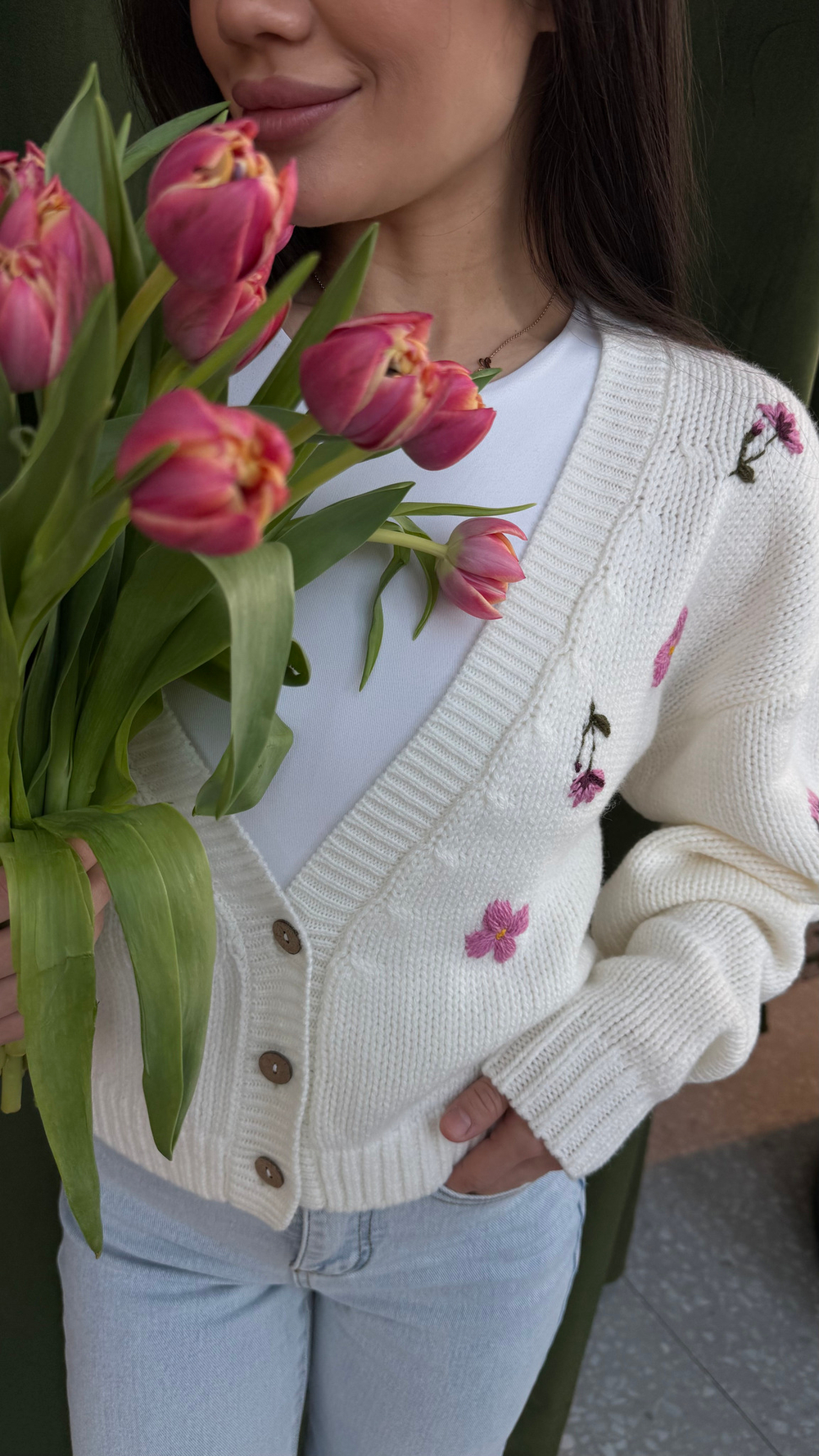 Кардиган с цветами взрослый