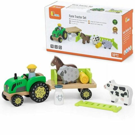 Машинка Viga Farm - Деревянный трактор с прицепом и 3 фигурками животных - Вига 44680