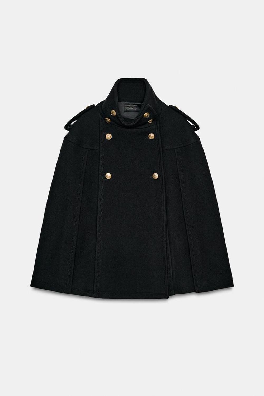 ZARA НАКИДКА ИЗ СМЕСОВОЙ ШЕРСТИ С МЕТАЛЛИЧЕСКИМИ ПУГОВИЦАМИ — ZW COLLECTION, ЧЕРНЫЙ