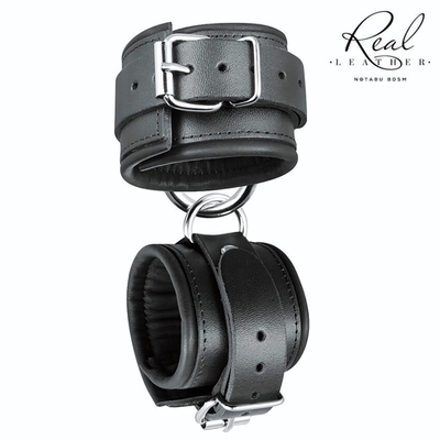 Черные широкие кожаные наручники (Цвет: черный)