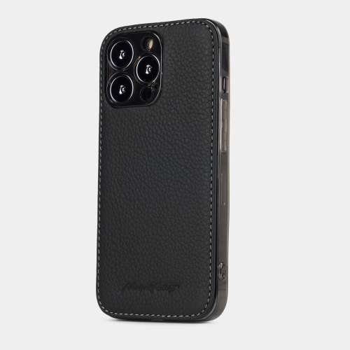 Чехол для iPhone 15 Pro из кожи теленка, черного цвета