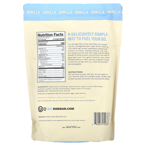 Rise Bar, Порошок из сывороточного протеина, ваниль, 1 кг (2,3 фунта)