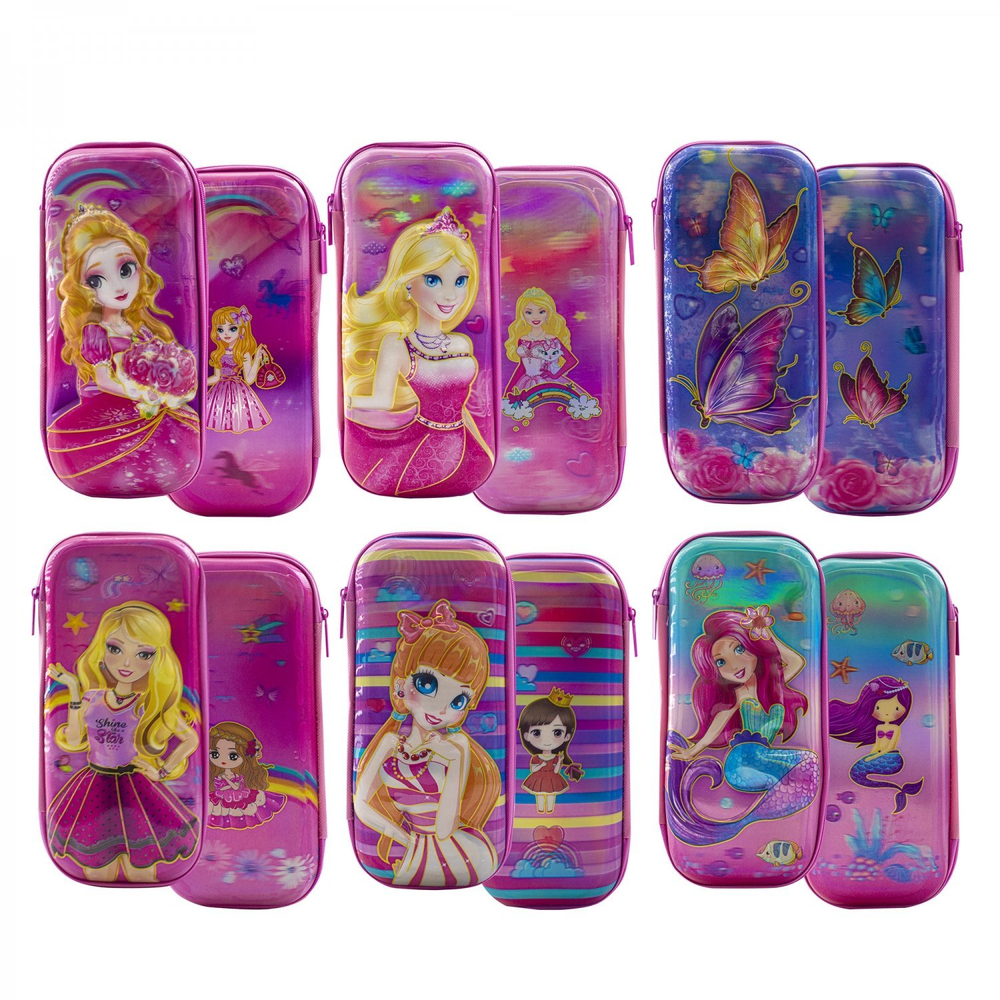Пенал EVA Alingar, 1 отделение, карман сетка, голографика, молния, объемный рисунок, 50 х 100 х 220 мм ,"Принцессы", микс