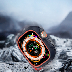 Чехол-бампер для часов Apple Watch Ultra 1 и 2 размер 49мм, темно-синий с оранжевыми вставками (Midnight/Orange) от Dux Ducis, серия Bamo Series Case