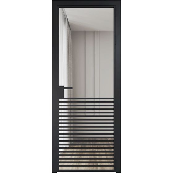 Алюминиевая дверь 16AG чёрная матовая RAL9005 стекло прозрачное