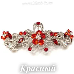 Заколка с замком на серебристой основе "Цветок", Красный