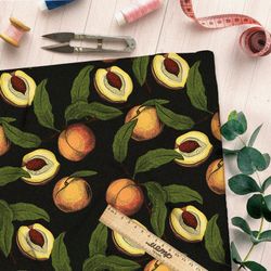 Ткань шелк Армани персики с листьями