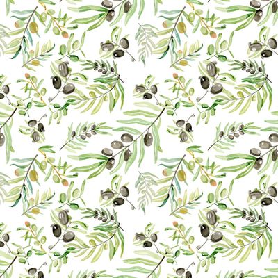 Оливки на белом фоне - акварельный паттерн