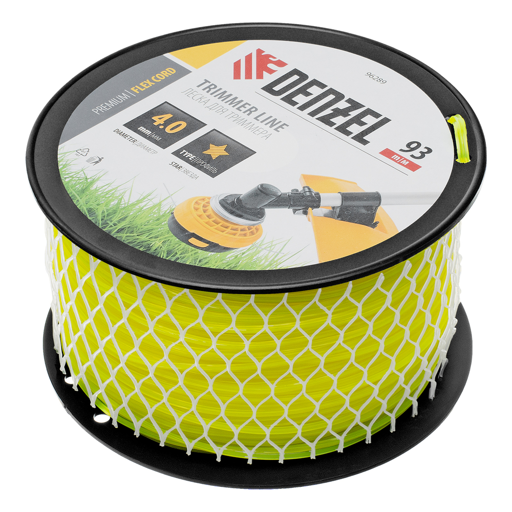 Леска для триммера звезда, 4,0мм х 93м, на DIN катушке FLEX CORD Denzel