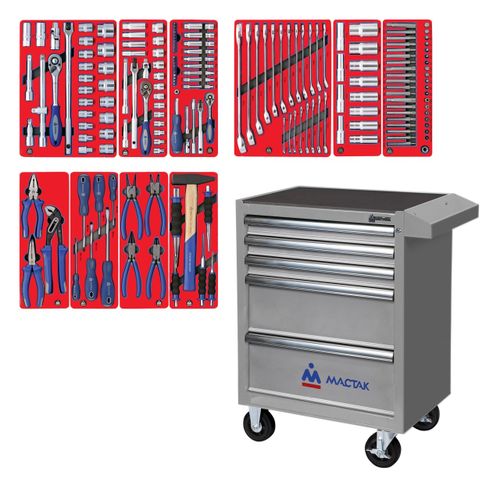 МАСТАК (52-05186G) Набор инструментов "СТАНДАРТ" в серой тележке, 186 предметов