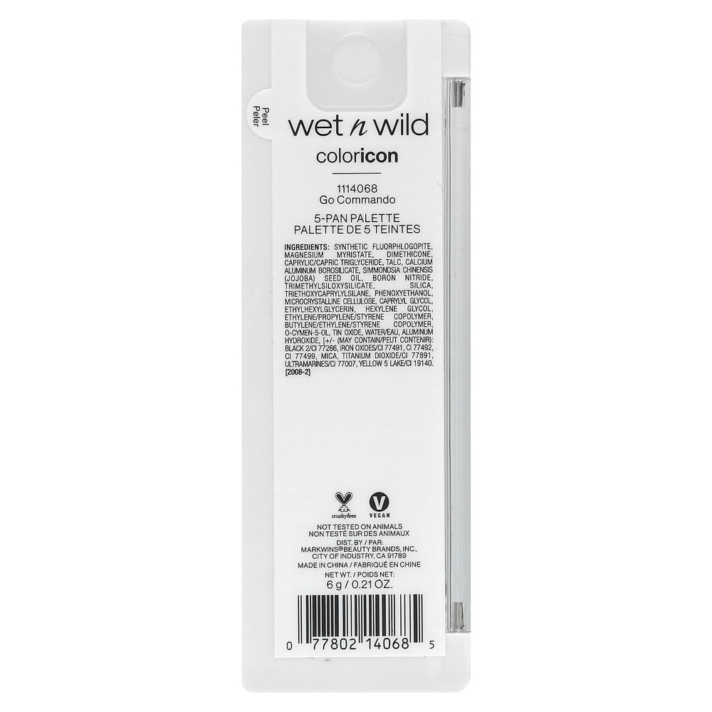 wet n wild, Color Icon, Go-Commando, палитра теней из 5 оттенков, 6 г (0,21 унции)