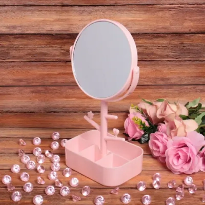 Зеркало настольное с органайзером «High Tech - Monako», двустороннее, цвет розовый, 16,5*30см