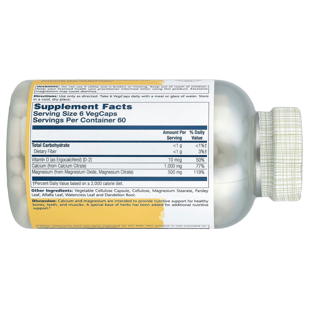 Solaray, цитрат кальция и магния с витамином D2, 360 растительных капсул