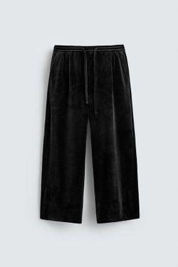 ZARA БРЮКИ RELAXED FIT ИЗ БАРХАТА, ЧЕРНЫЙ