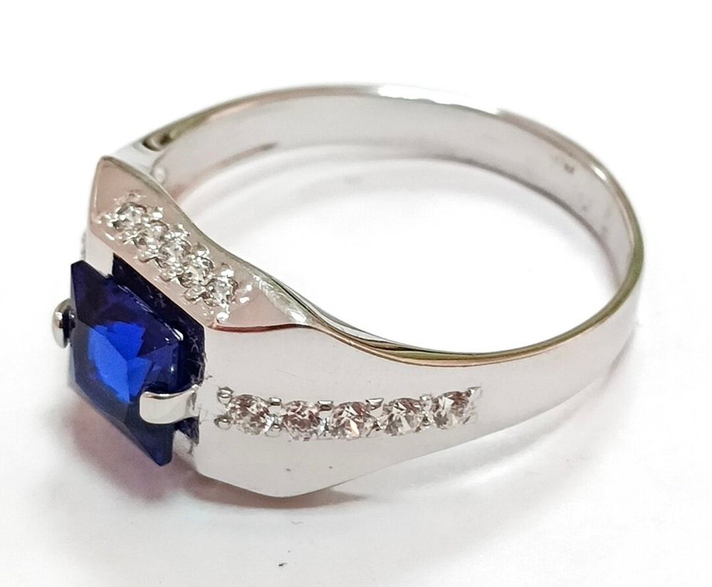 Кольцо, мужское, ювелирное, серебро, нанокристаллы, сапфир, фианиты