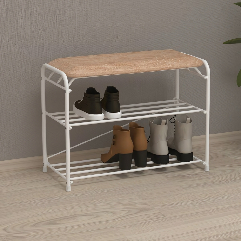 Подставка для обуви 2-х полочная 60 "Альфа 23" с сиденьем белый