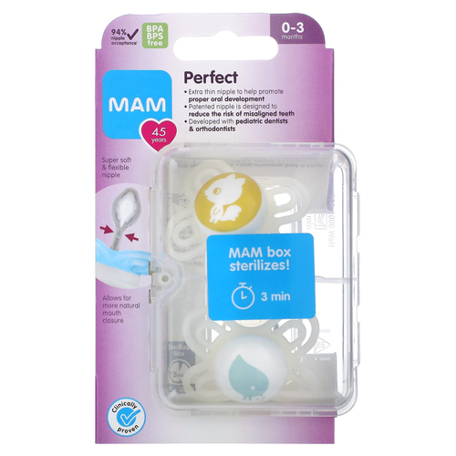 MAM, Perfect Pacifier, 0–3 месяца, унисекс, 2 шт.