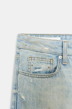 ZARA УКОРОЧЕННЫЕ ПРЯМЫЕ ДЖИНСЫ TRF СО СРЕДНЕЙ ПОСАДКОЙ, ГОЛУБОЙ