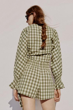 ZARA ШОРТЫ В КЛЕТКУ ВИШИ, МЯГКИЙ ЗЕЛЕНЫЙ