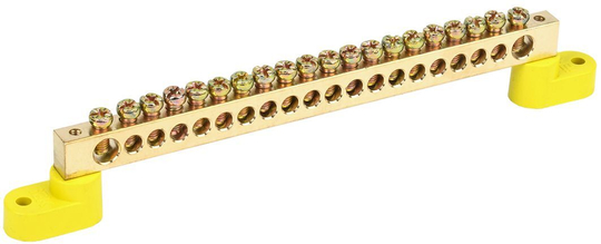 Шина PE "земля" на двух угловых изоляторах ШНИ-8х12-20-У2-Ж IEK