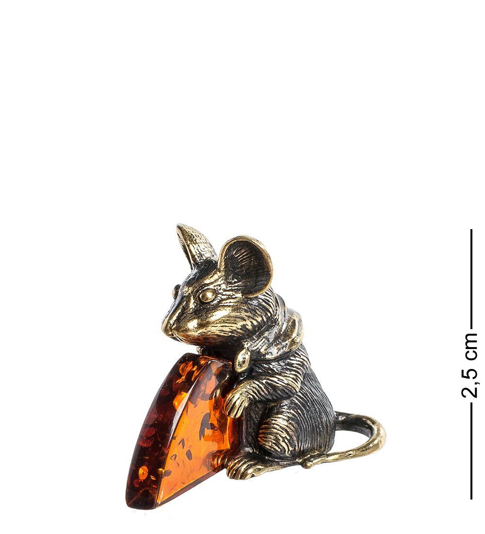 Народные промыслы AM- 461 Фигурка «Мышка с сыром» (латунь, янтарь)