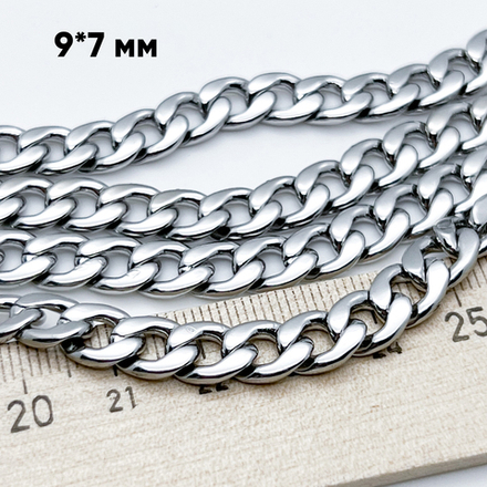 Цепочка, цвет серебро (родий), размер звена 9,5*7 мм, цена за 50 см