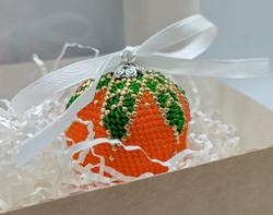 Елочная Игрушка, Шарики на Елку из Бисера, Ручная работа, Мандаринка